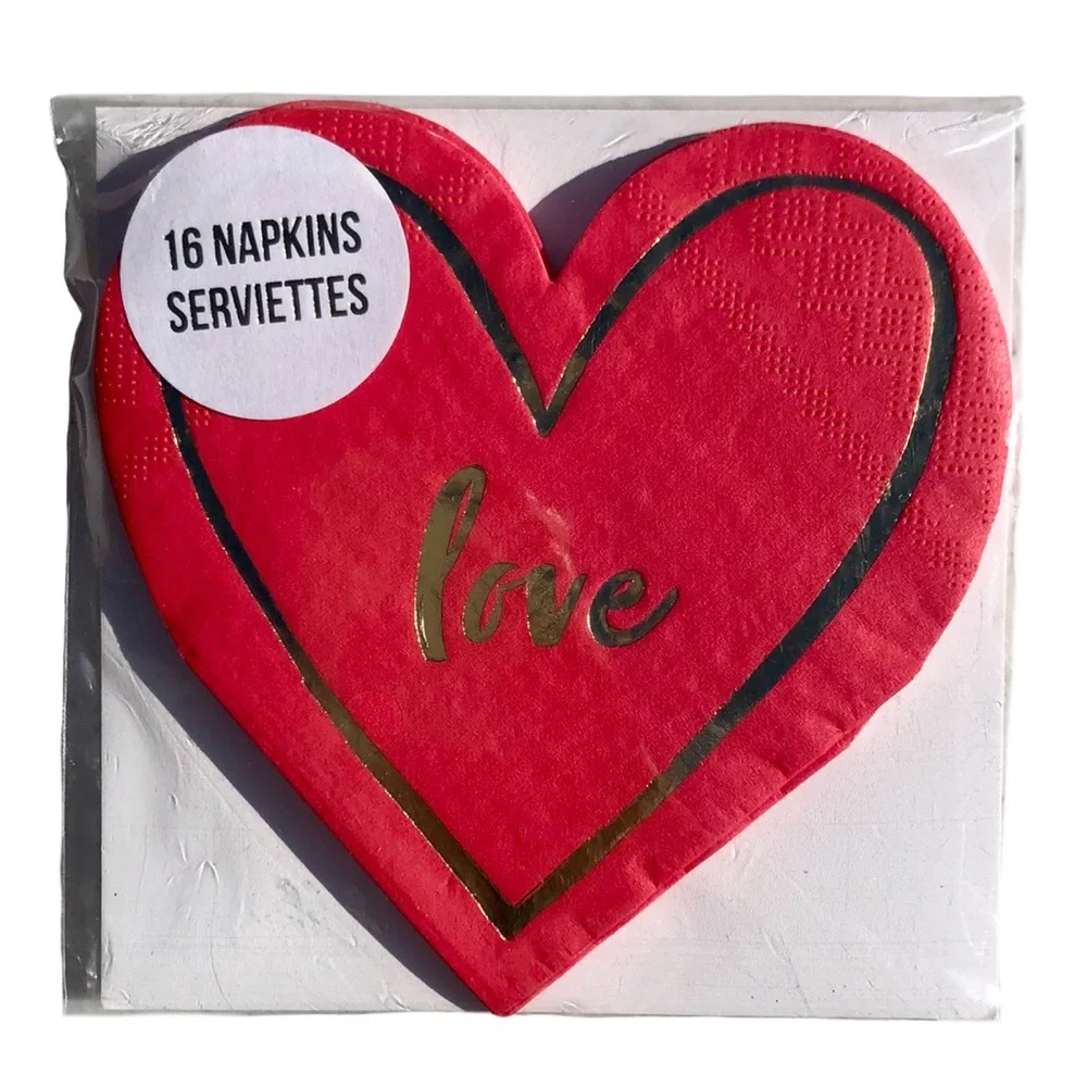 Meri Meri Valentines Day Heart Shaped Napkins & Decagon Paper Plates Bundle